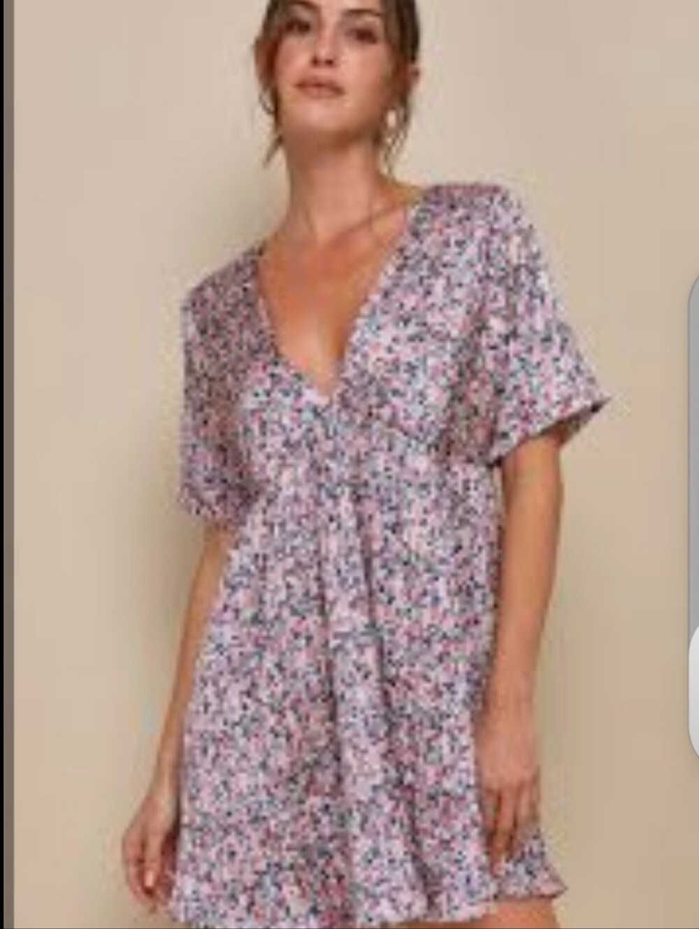 Floral Pink V-Neck Women's Dress